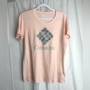 Columbia Women’s Bluebird Day Relaxed Crew Neck Logo T-Shirt Size L Peach